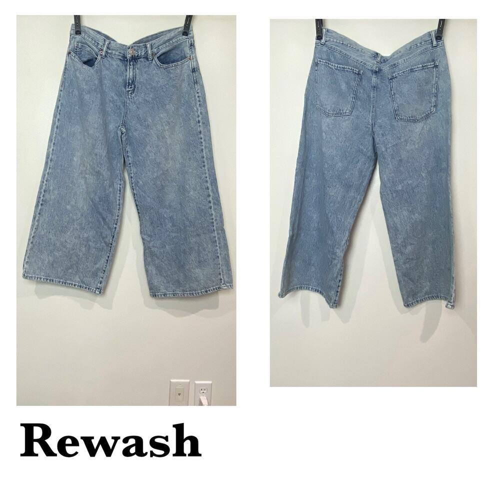REWASH Brand Classic Rise Women's Sz 11 / 30 Wide Leg Jeans Light Wash Cropped